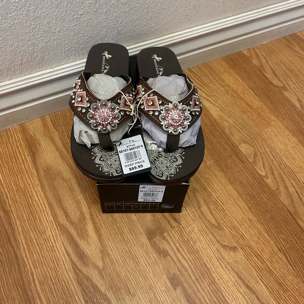 Montana West embroidered and rhinestone sandal